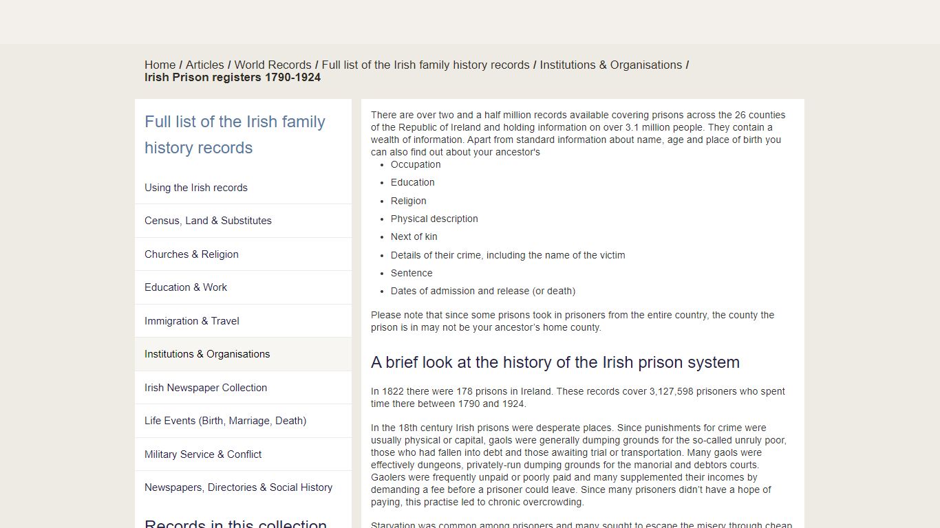 Irish Prison registers 1790-1924 | findmypast.ie